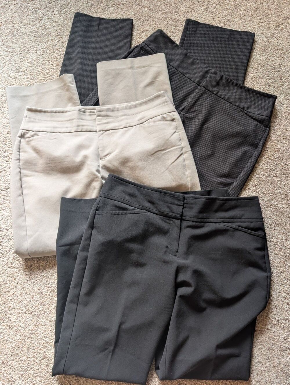 Lot 3 Pair Elle Dress Pants Women 14 Tan, Black, Black Pattern, Mid Rise Stretch